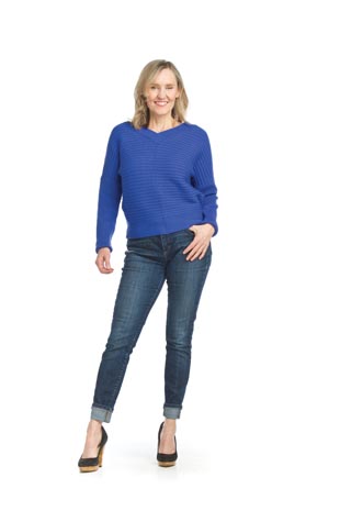 ST-15225 - Horizontal Ribbed V Neck Sweater - Colors: Cream, Royal - Available Sizes:XS-XXL - Catalog Page:10 